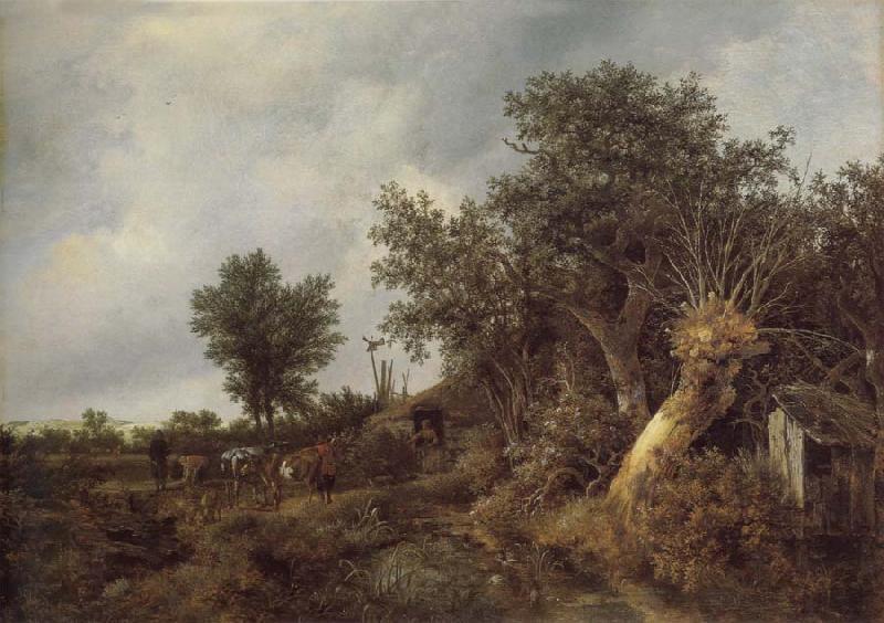 Jacob van Ruisdael Landscape with a cottage and trees oil painting picture